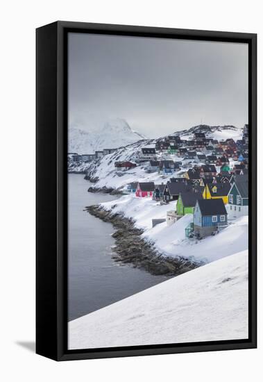 Greenland, Nuuk, City Skyline with Sermitsiaq Mountain-Walter Bibikow-Framed Premier Image Canvas