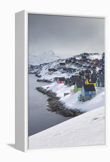 Greenland, Nuuk, City Skyline with Sermitsiaq Mountain-Walter Bibikow-Framed Premier Image Canvas