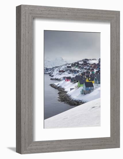 Greenland, Nuuk, City Skyline with Sermitsiaq Mountain-Walter Bibikow-Framed Photographic Print