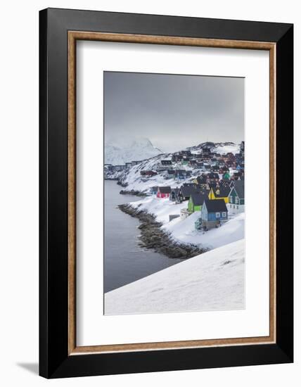 Greenland, Nuuk, City Skyline with Sermitsiaq Mountain-Walter Bibikow-Framed Photographic Print