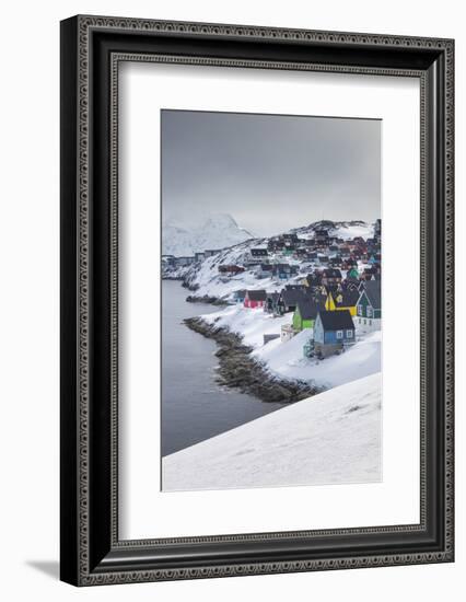 Greenland, Nuuk, City Skyline with Sermitsiaq Mountain-Walter Bibikow-Framed Photographic Print