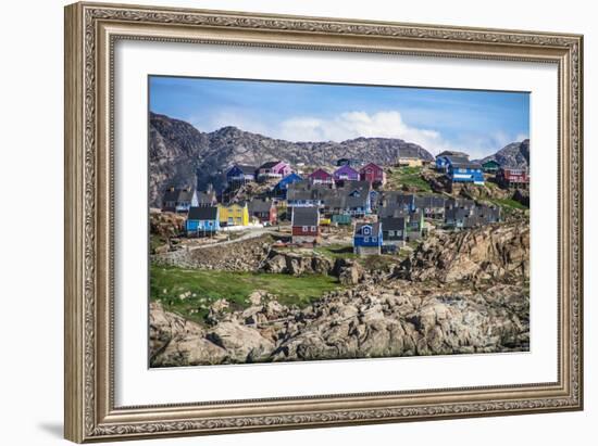 Greenland, Qeqertarsuaq. Godhavn village harbor, Disko Island, colorful houses-Miva Stock-Framed Photographic Print