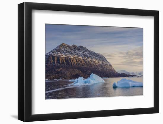 Greenland. Scoresby Sund. Icebergs and deeply eroded mountains.-Inger Hogstrom-Framed Photographic Print