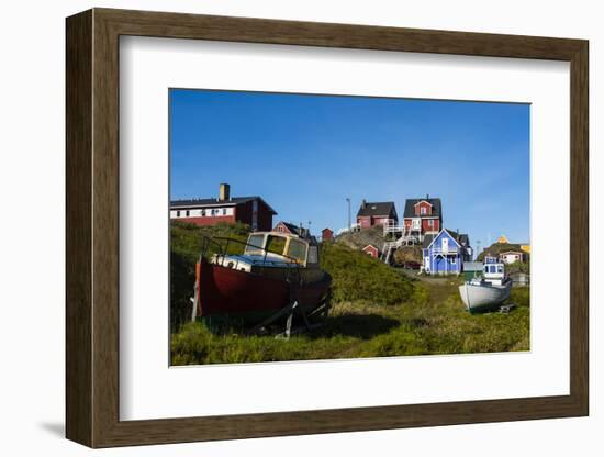 Greenland. Sisimiut. Fishing boats and colorful houses.-Inger Hogstrom-Framed Photographic Print