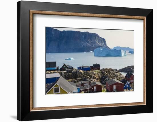 Greenland. Uummannaq. Colorful houses dot the rocky landscape.-Inger Hogstrom-Framed Photographic Print