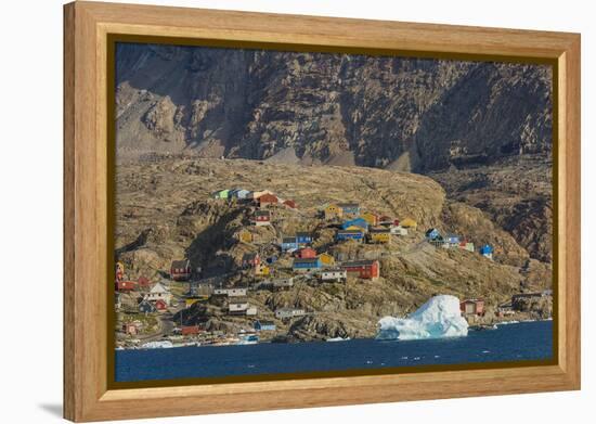 Greenland. Uummannaq. Colorful houses dot the rocky landscape.-Inger Hogstrom-Framed Premier Image Canvas