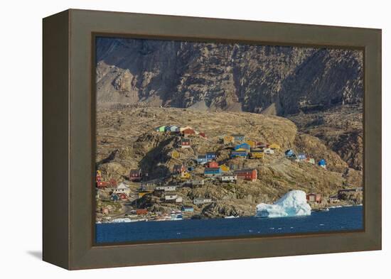 Greenland. Uummannaq. Colorful houses dot the rocky landscape.-Inger Hogstrom-Framed Premier Image Canvas