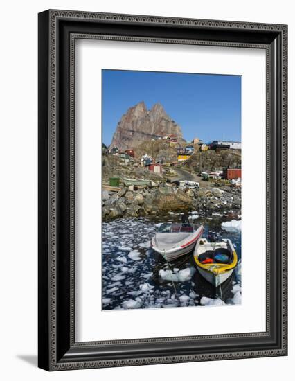 Greenland. Uummannaq. Ice fills the harbor.-Inger Hogstrom-Framed Photographic Print