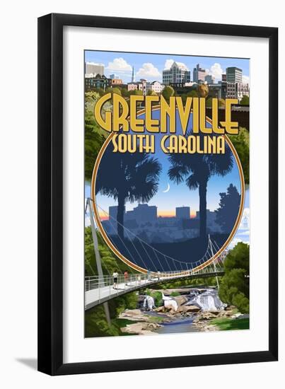 Greenville, South Carolina - Montage-Lantern Press-Framed Art Print