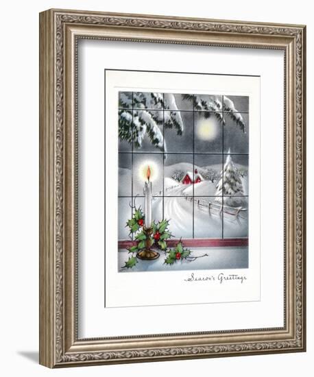 Greeting Card - Candles Season's Greetings - Winter Scene with Candle in the Window-null-Framed Premium Giclee Print