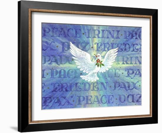 Greeting Card - Dove with the Word Peace in Different Languages-null-Framed Art Print