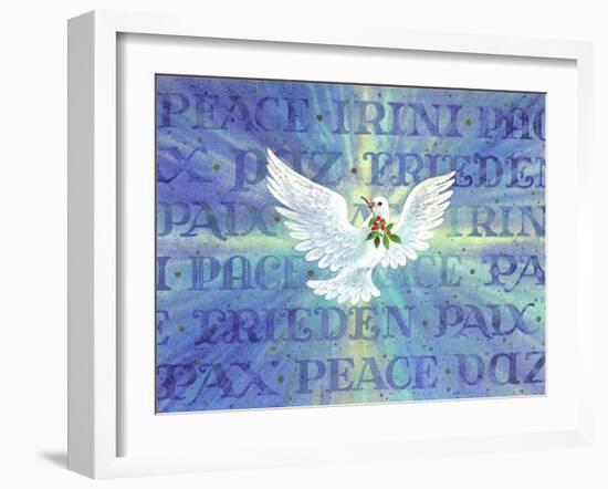 Greeting Card - Dove with the Word Peace in Different Languages-null-Framed Art Print