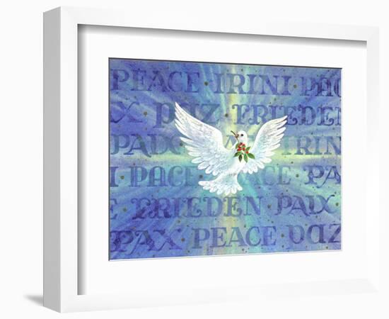 Greeting Card - Dove with the Word Peace in Different Languages-null-Framed Art Print