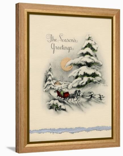 Greeting Card - The Season's Greetings, Winter Scene with Red Carriage-null-Framed Stretched Canvas