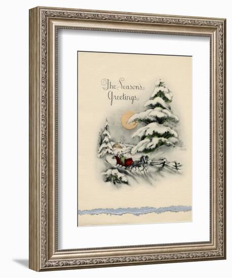 Greeting Card - The Season's Greetings, Winter Scene with Red Carriage-null-Framed Art Print