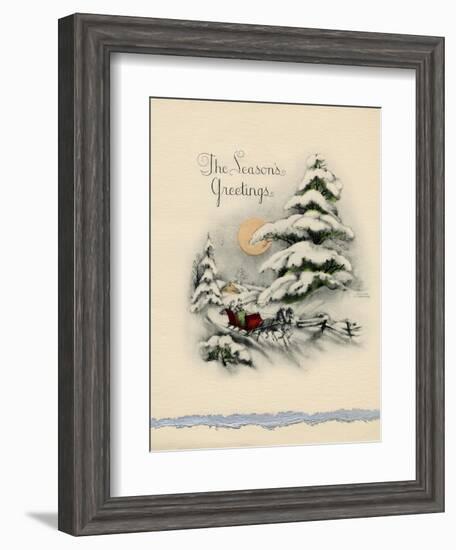 Greeting Card - The Season's Greetings, Winter Scene with Red Carriage--Framed Art Print