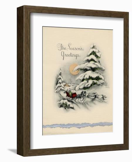 Greeting Card - The Season's Greetings, Winter Scene with Red Carriage--Framed Art Print