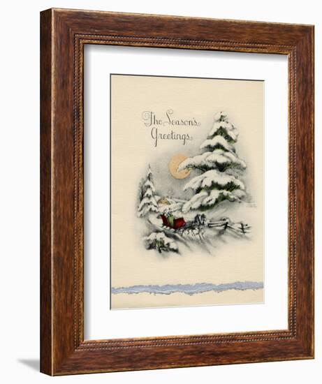 Greeting Card - The Season's Greetings, Winter Scene with Red Carriage--Framed Art Print