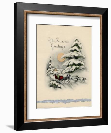 Greeting Card - The Season's Greetings, Winter Scene with Red Carriage-null-Framed Art Print