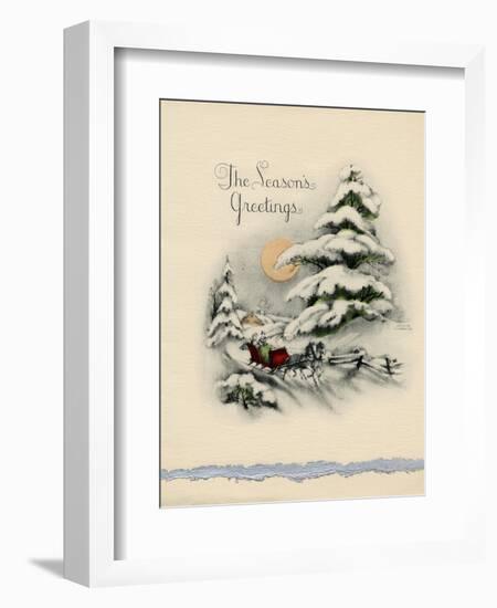 Greeting Card - The Season's Greetings, Winter Scene with Red Carriage-null-Framed Art Print