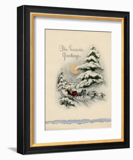 Greeting Card - The Season's Greetings, Winter Scene with Red Carriage-null-Framed Art Print