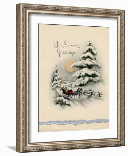 Greeting Card - The Season's Greetings, Winter Scene with Red Carriage-null-Framed Art Print