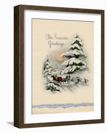 Greeting Card - The Season's Greetings, Winter Scene with Red Carriage-null-Framed Art Print