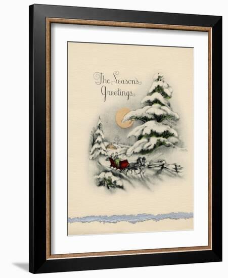 Greeting Card - The Season's Greetings, Winter Scene with Red Carriage-null-Framed Art Print