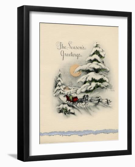 Greeting Card - The Season's Greetings, Winter Scene with Red Carriage-null-Framed Art Print