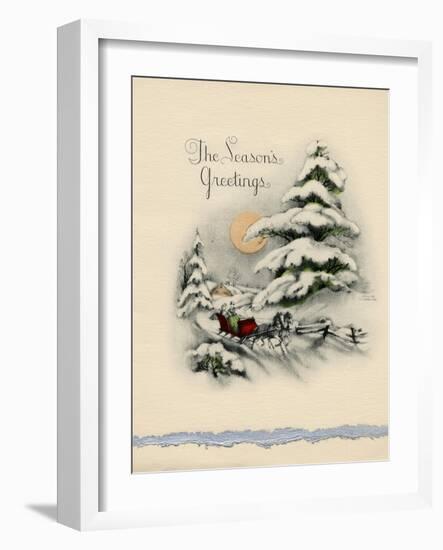 Greeting Card - The Season's Greetings, Winter Scene with Red Carriage-null-Framed Art Print