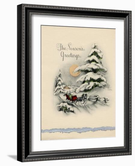 Greeting Card - The Season's Greetings, Winter Scene with Red Carriage-null-Framed Art Print