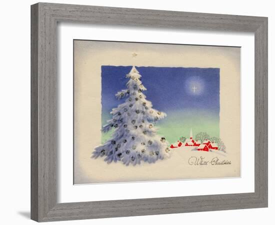 Greeting Card - White Christmas, White Tree with Red Village, National Museum of American History-null-Framed Art Print