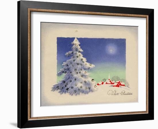 Greeting Card - White Christmas, White Tree with Red Village, National Museum of American History-null-Framed Art Print