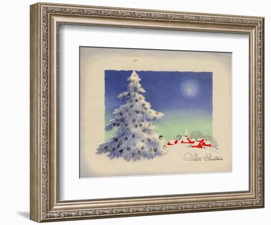 Greeting Card - White Christmas, White Tree with Red Village, National Museum of American History-null-Framed Art Print