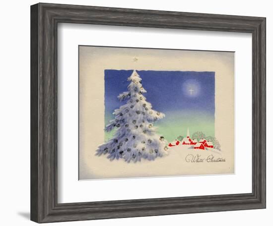 Greeting Card - White Christmas, White Tree with Red Village, National Museum of American History-null-Framed Art Print