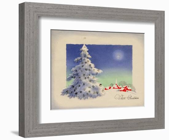 Greeting Card - White Christmas, White Tree with Red Village, National Museum of American History-null-Framed Art Print