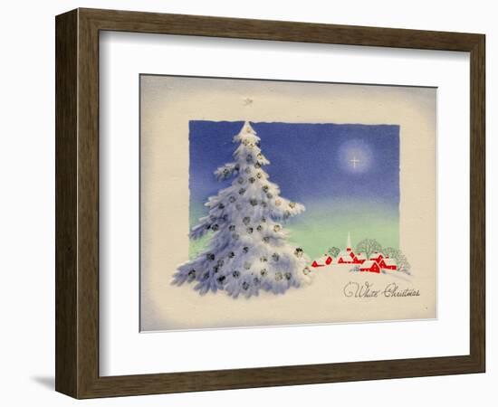Greeting Card - White Christmas, White Tree with Red Village, National Museum of American History--Framed Art Print