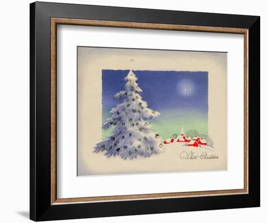 Greeting Card - White Christmas, White Tree with Red Village, National Museum of American History-null-Framed Art Print