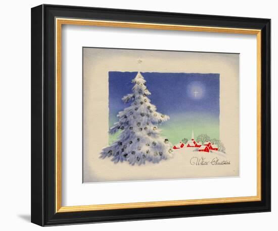 Greeting Card - White Christmas, White Tree with Red Village, National Museum of American History-null-Framed Art Print