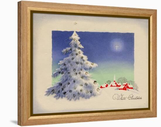 Greeting Card - White Christmas, White Tree with Red Village, National Museum of American History-null-Framed Stretched Canvas