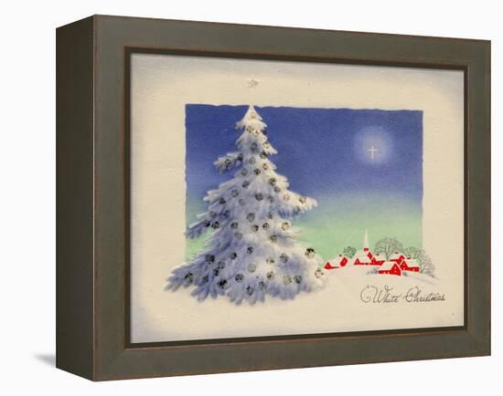 Greeting Card - White Christmas, White Tree with Red Village, National Museum of American History-null-Framed Stretched Canvas