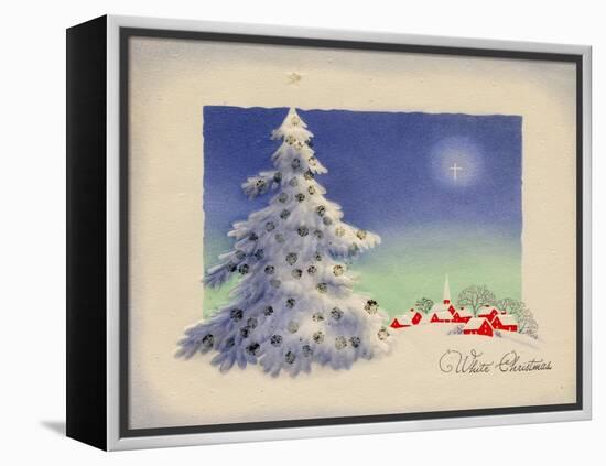 Greeting Card - White Christmas, White Tree with Red Village, National Museum of American History-null-Framed Stretched Canvas