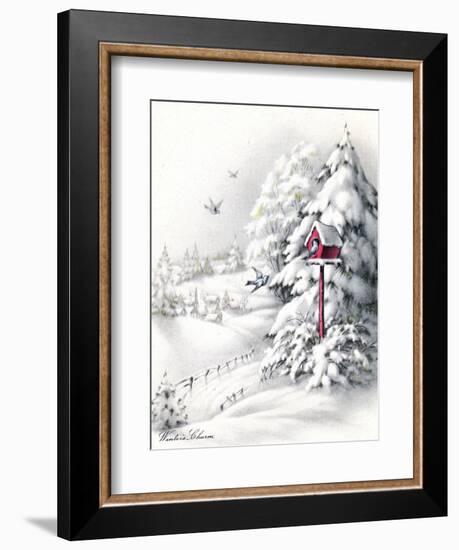 Greeting Card - Winter Scene with Red Birdhouse, National Museum of American History-null-Framed Premium Giclee Print