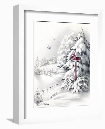 Greeting Card - Winter Scene with Red Birdhouse, National Museum of American History-null-Framed Premium Giclee Print