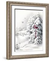 Greeting Card - Winter Scene with Red Birdhouse, National Museum of American History-null-Framed Art Print