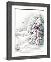 Greeting Card - Winter Scene with Red Birdhouse, National Museum of American History-null-Framed Art Print