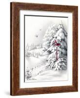 Greeting Card - Winter Scene with Red Birdhouse, National Museum of American History-null-Framed Art Print