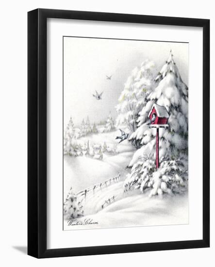 Greeting Card - Winter Scene with Red Birdhouse, National Museum of American History-null-Framed Art Print