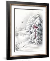 Greeting Card - Winter Scene with Red Birdhouse, National Museum of American History-null-Framed Art Print