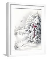 Greeting Card - Winter Scene with Red Birdhouse, National Museum of American History-null-Framed Art Print